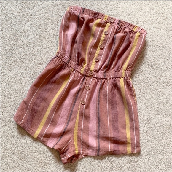 Urban Outfitters Striped Pink Linen Tube Romper S - Picture 3 of 7